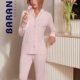 Pijama abotonado manga larga mujer CRYSTAL Barandi rosa suave — vista frontal