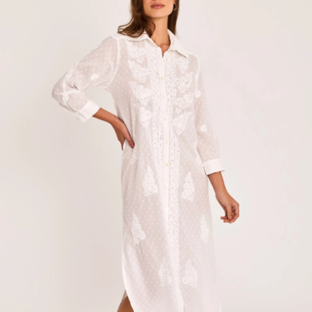 Vestido SELMARK camisero largo bordado blanco